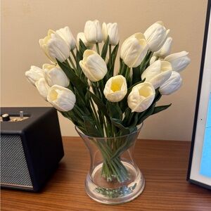Martha Stewart Life-Like Tulip Arrangement Cream in Glass Vase